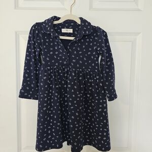 Navy Blue Kids Dress with Floral Pattern